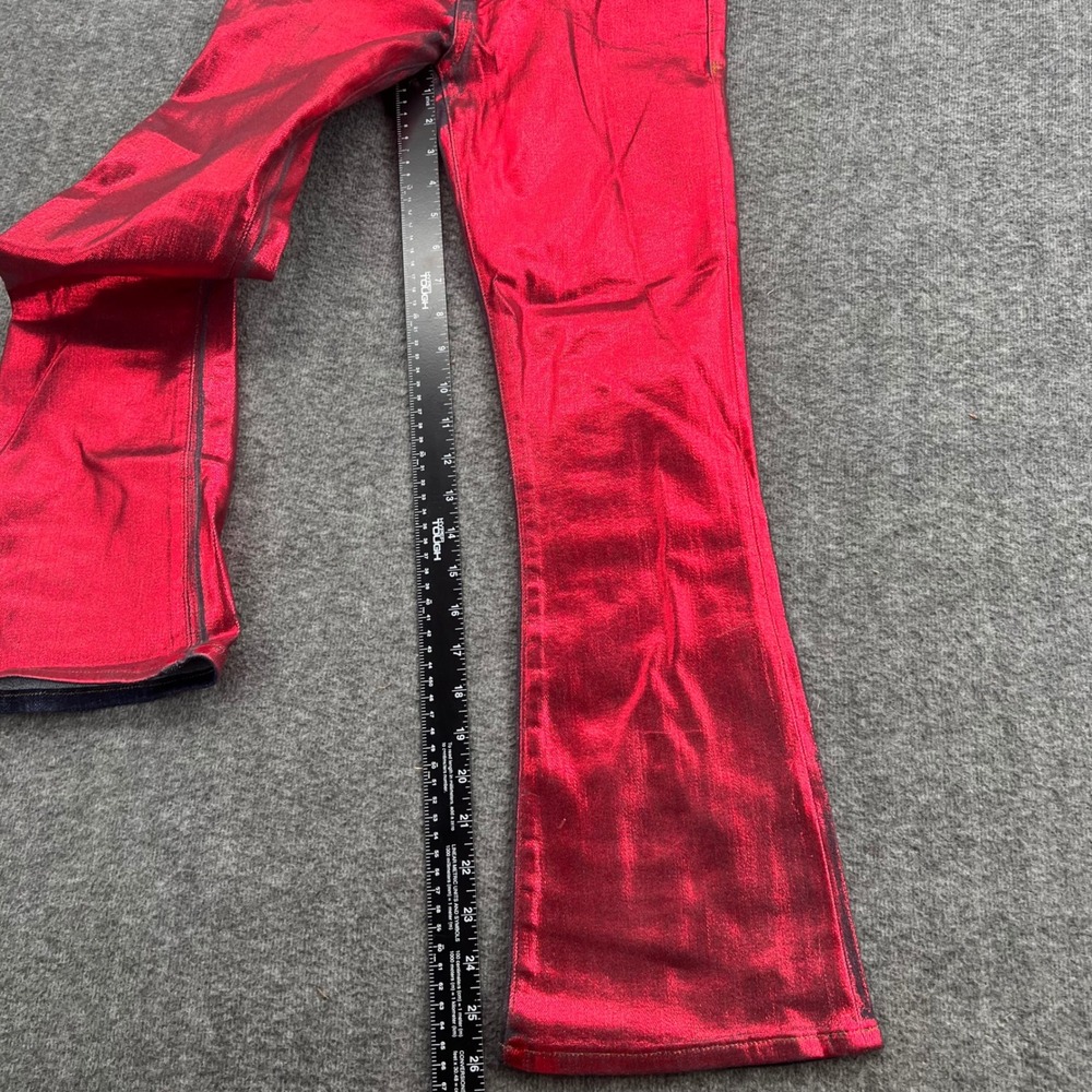 FRAME Le Crop Mini Boot Jeans Red Chrome Metallic Foil Coated Size 25 Bootleg - Picture 12 of 16